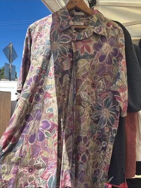 Burma-Bibas Floral Button-Down Shirt in Purple and Green